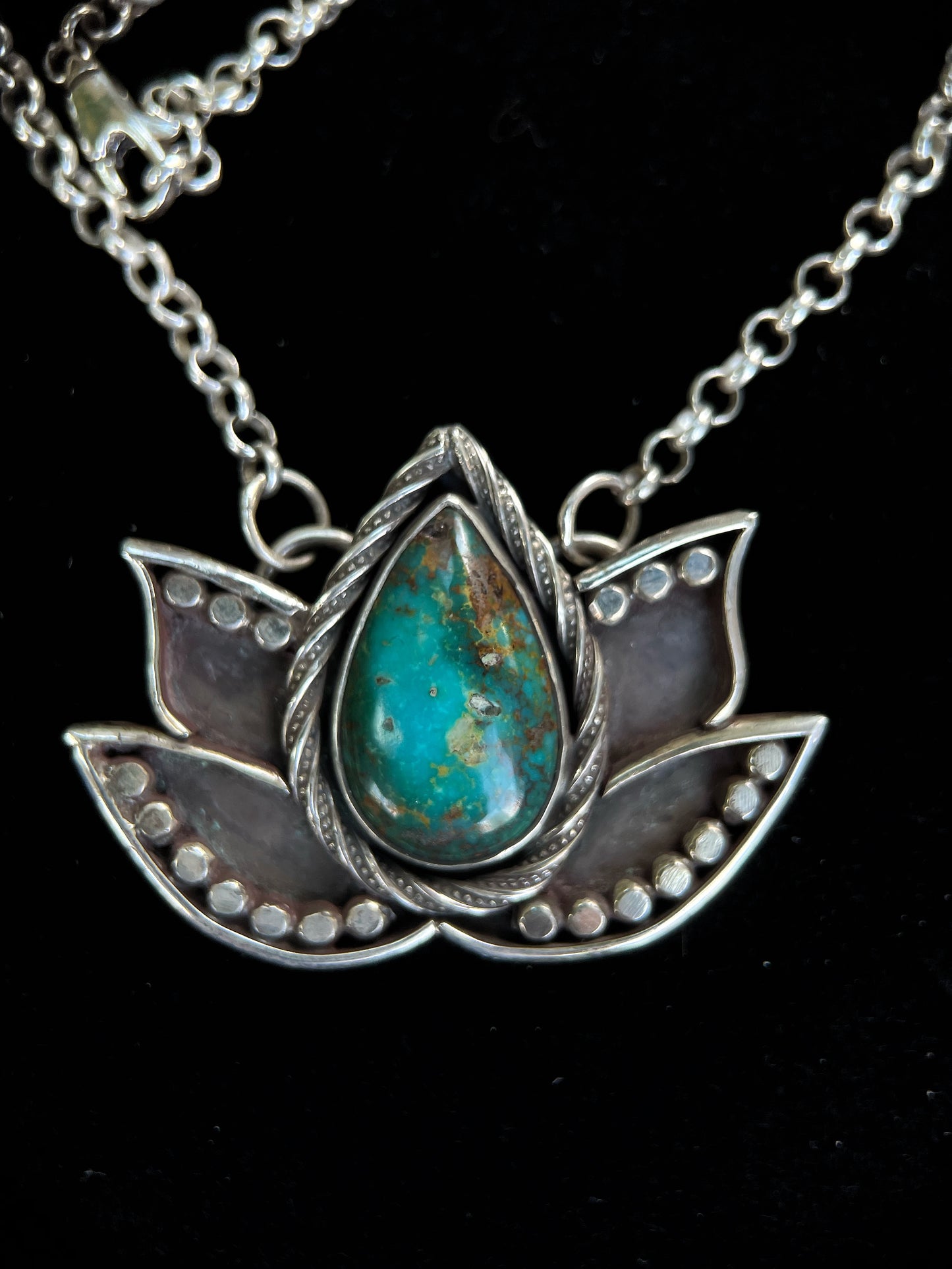 Mexican Turquoise Lotus Statement Necklace