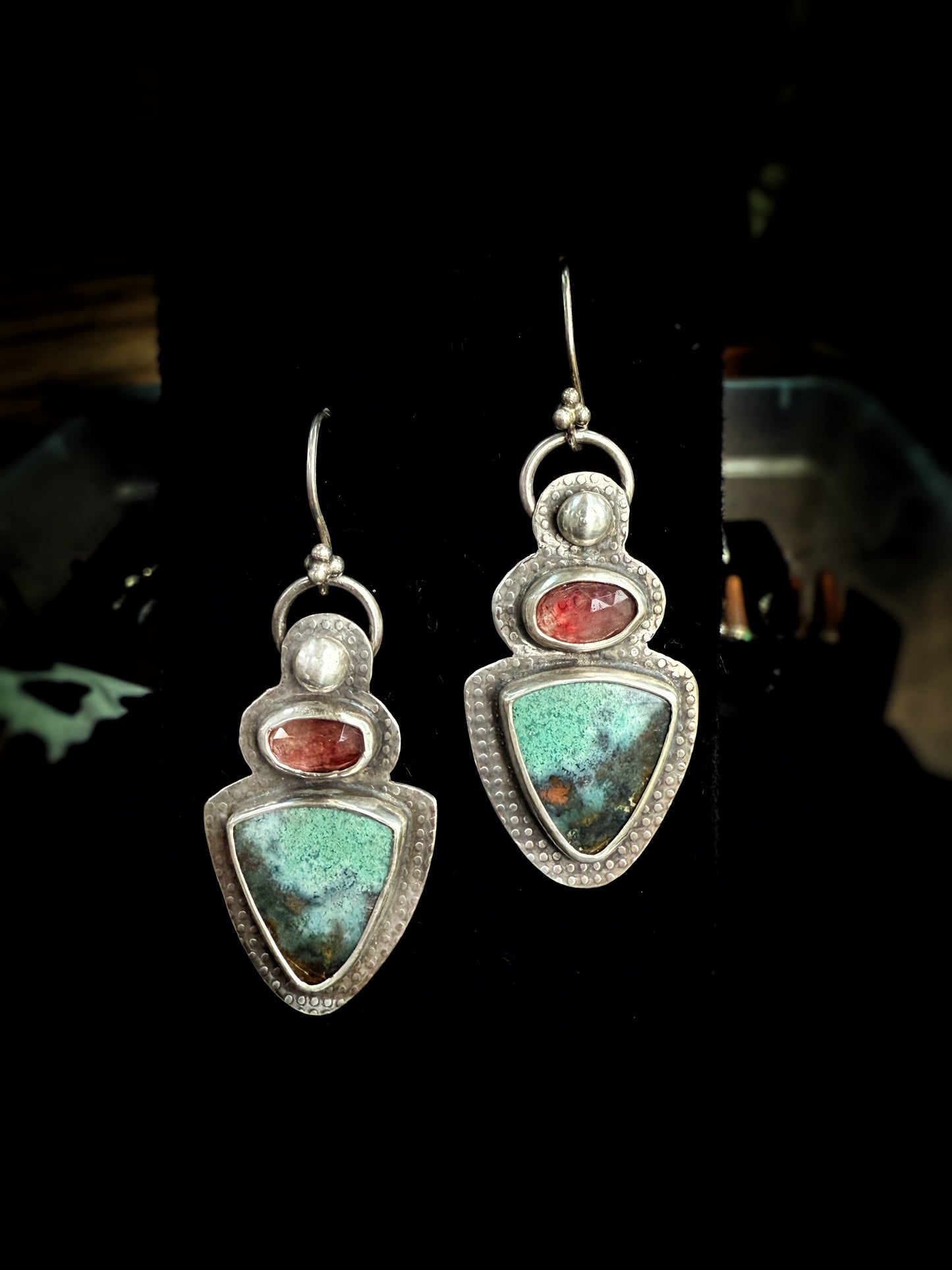 Opal Wood and Andesine Earrings