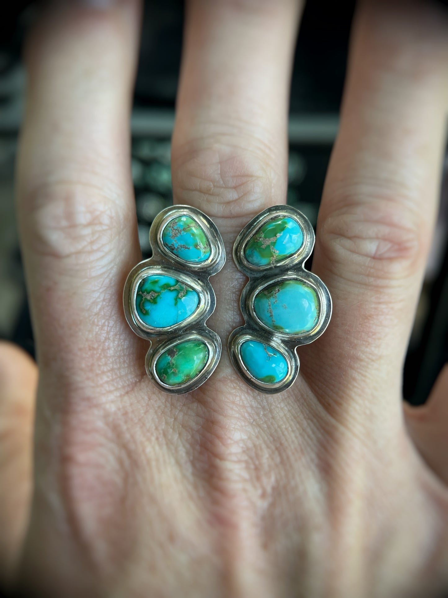 Large Turquoise Blossom Ring - Fits Sizes 8-9.5