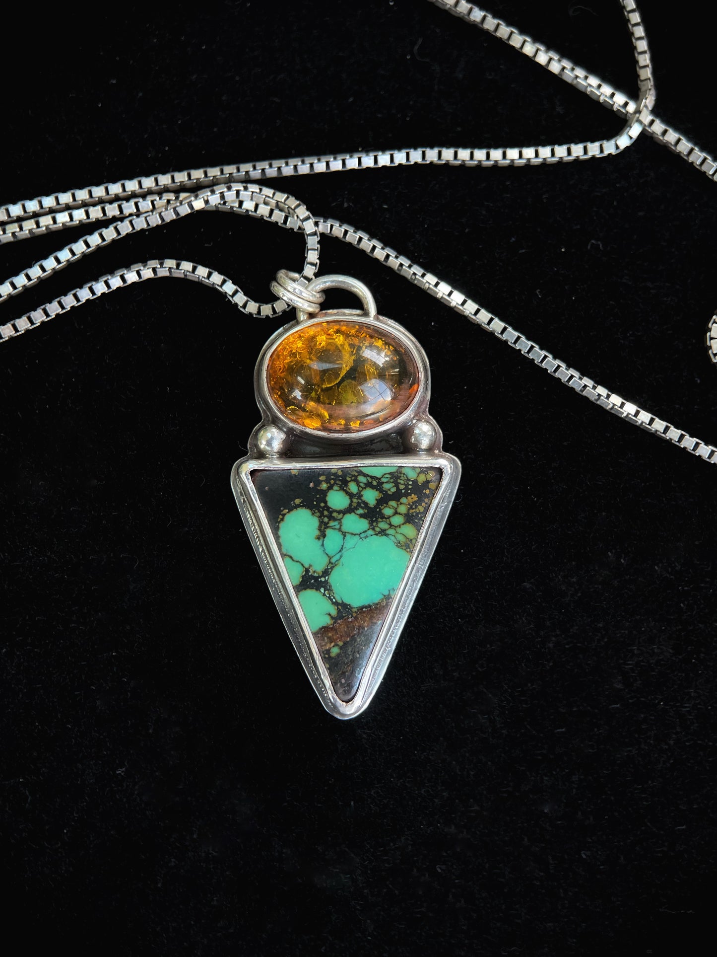 Hubei Turquoise and Vintage Amber Pendant