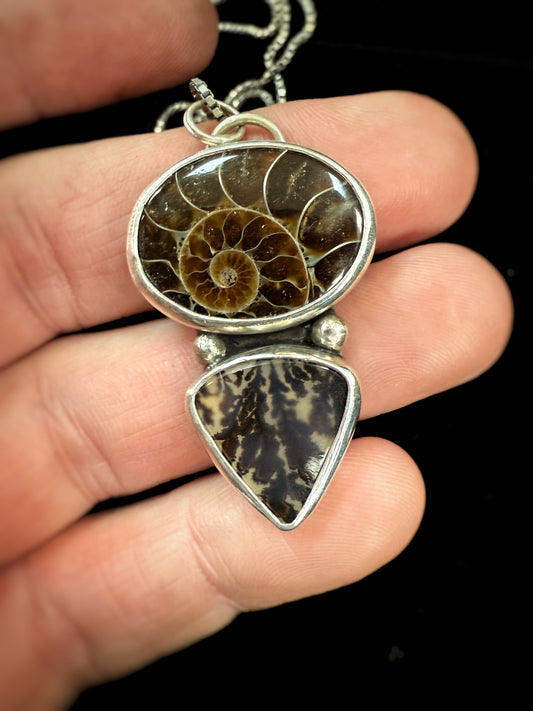 Ammonite and Agate Pendant