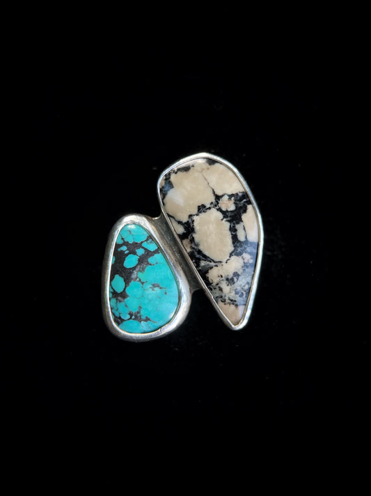 Hubei Turquoise + Dalmatian Jasper Ring - Size 5.5