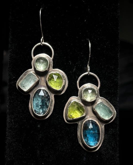 Tourmaline, Peridot, Kyanite earrings